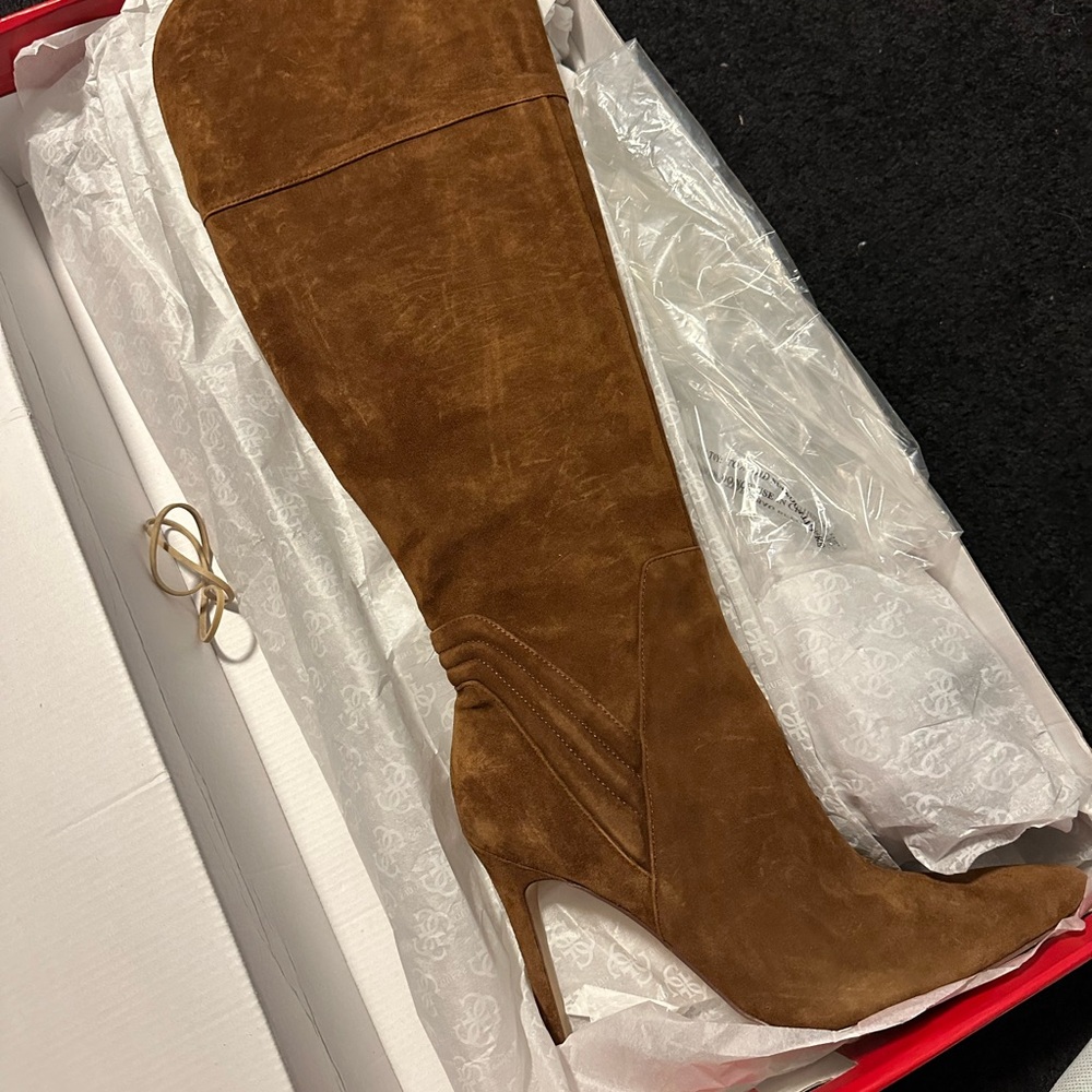 Guess Tan Suede Heeled Boots